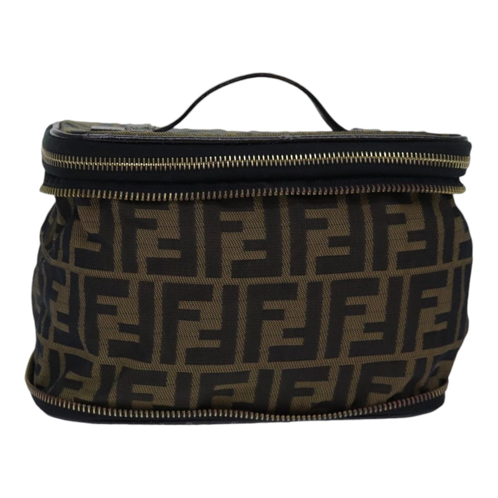 FENDI Zucca Canvas Vanity Pouch Brown Black gold ac3179
