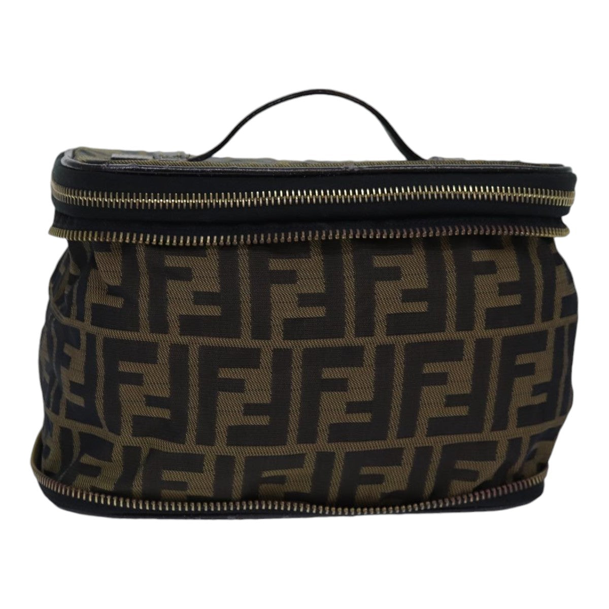 FENDI Zucca Canvas Vanity Pouch Brown Black gold ac3179