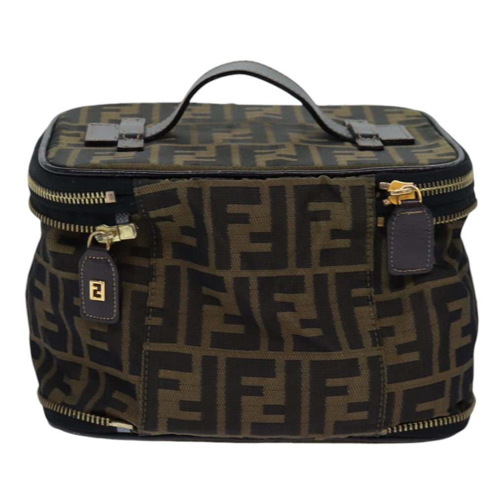 FENDI Zucca Canvas Vanity Pouch Brown Black gold ac3179