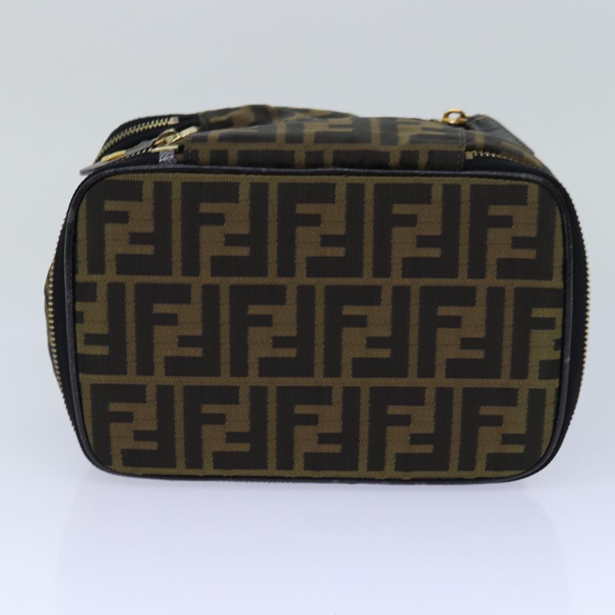 FENDI Zucca Canvas Vanity Pouch Brown Black gold ac3179