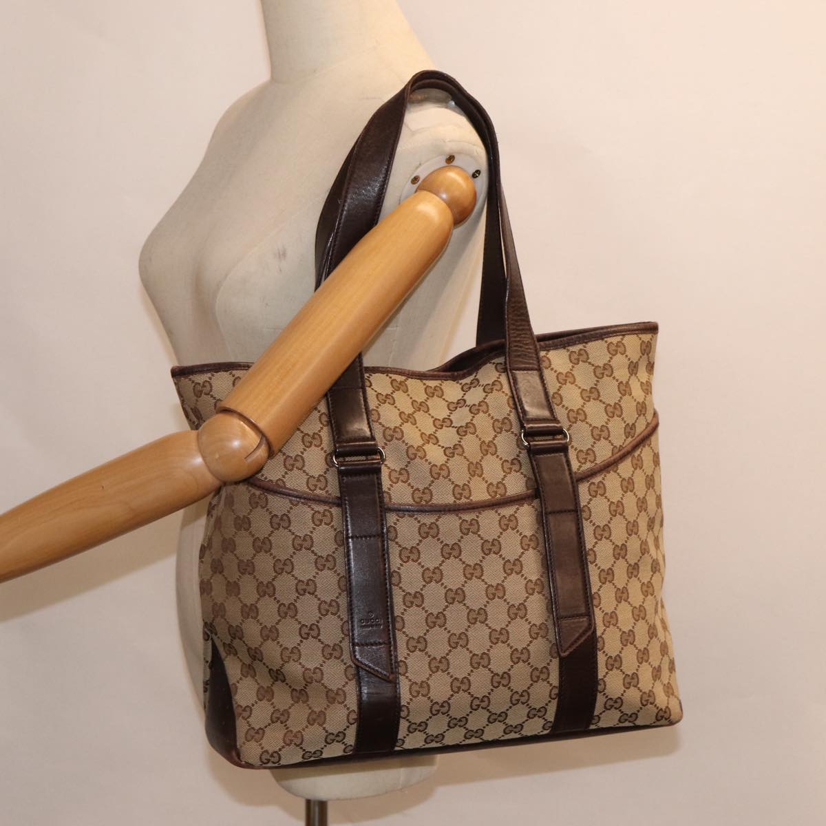 GUCCI GG Canvas Tote Bag Beige Silver 145971 ac3208