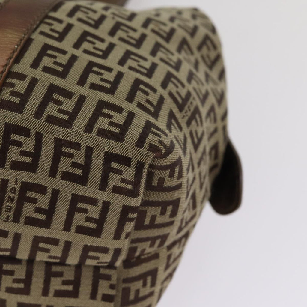 FENDI Zucchino Canvas Shoulder Bag Beige Gold ac3210