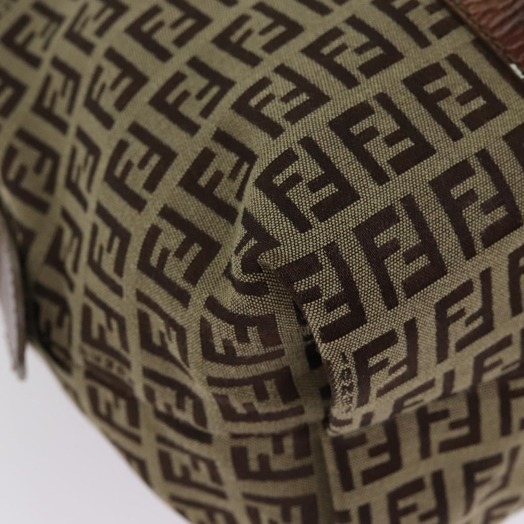 FENDI Zucchino Canvas Shoulder Bag Beige Gold ac3210