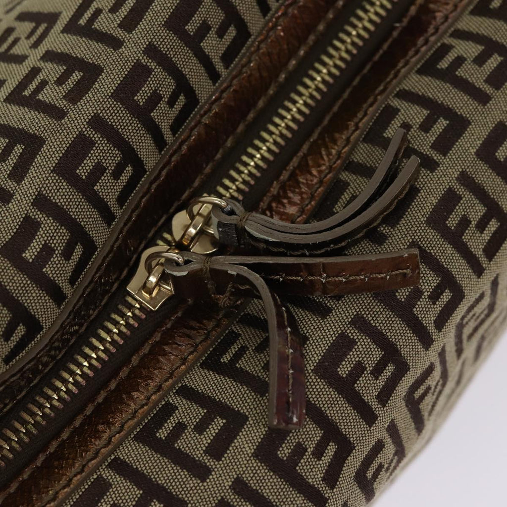 FENDI Zucchino Canvas Shoulder Bag Beige Gold ac3210