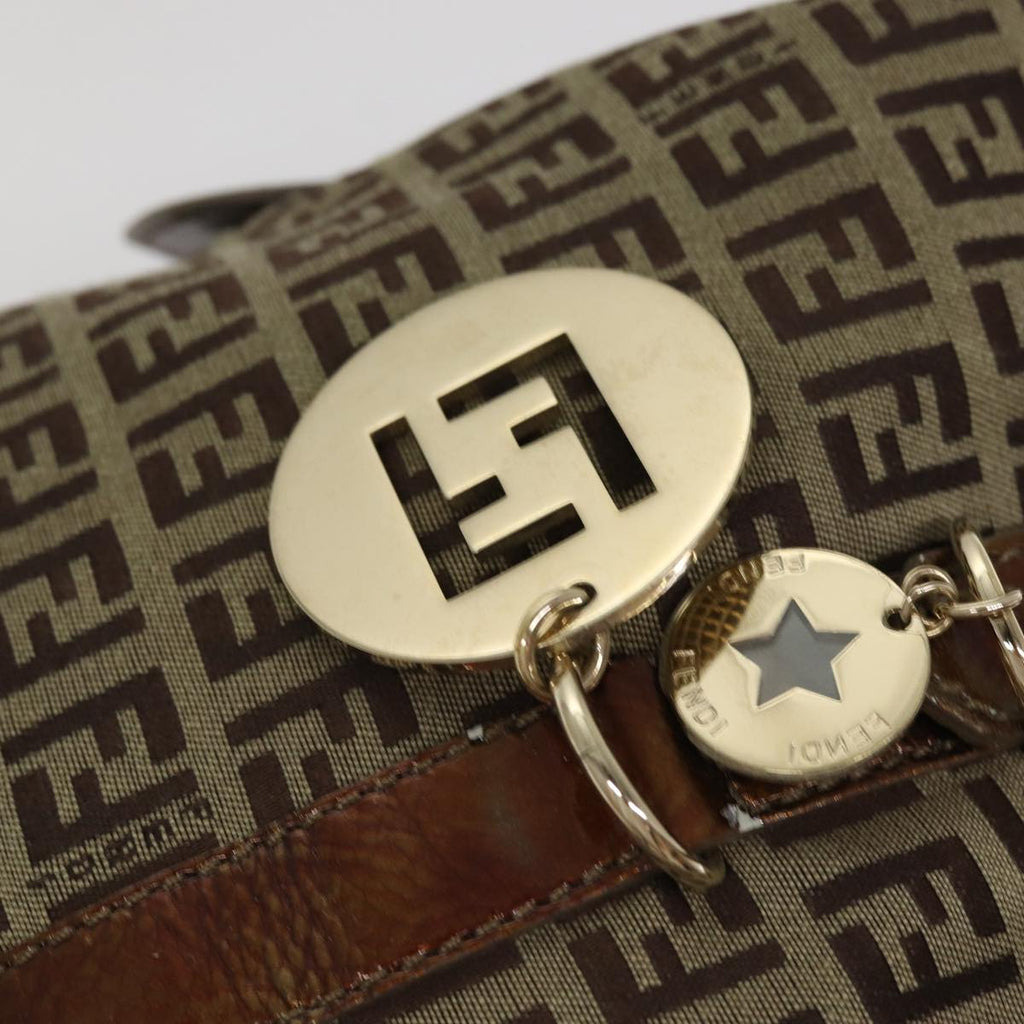 FENDI Zucchino Canvas Shoulder Bag Beige Gold ac3210