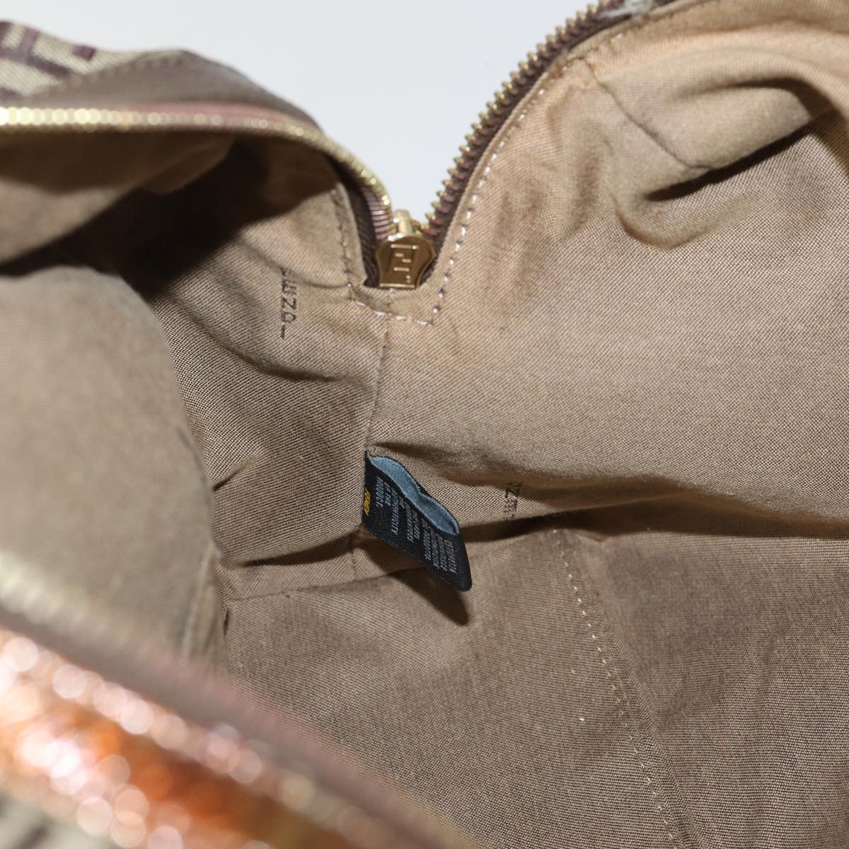 FENDI Zucchino Canvas Shoulder Bag Beige Gold ac3210