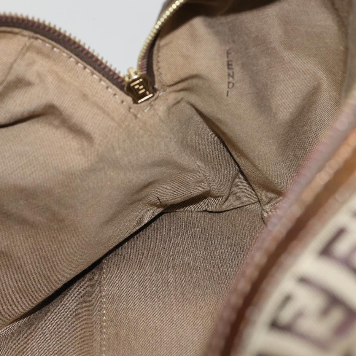 FENDI Zucchino Canvas Shoulder Bag Beige Gold ac3210