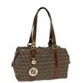 FENDI Zucchino Canvas Shoulder Bag Beige Gold ac3210