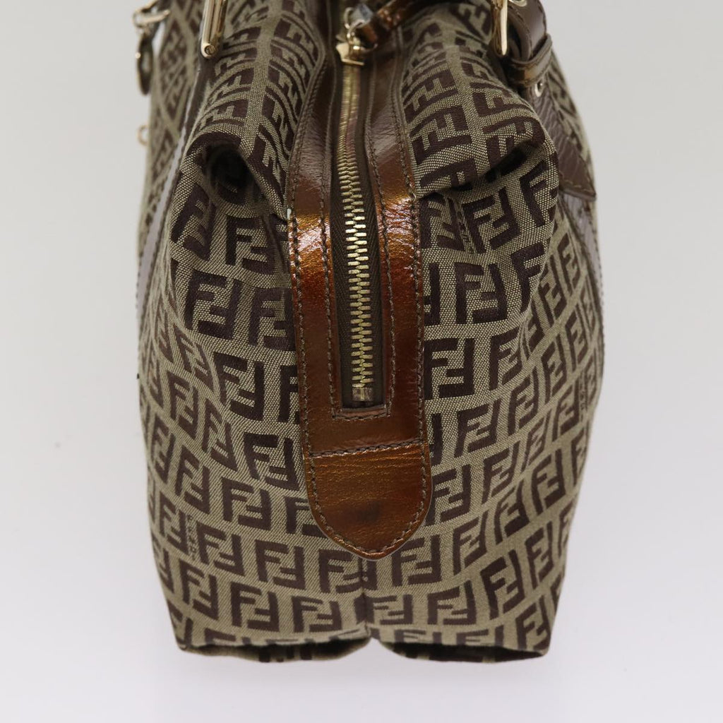 FENDI Zucchino Canvas Shoulder Bag Beige Gold ac3210