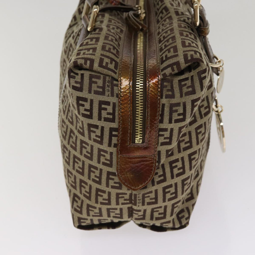 FENDI Zucchino Canvas Shoulder Bag Beige Gold ac3210