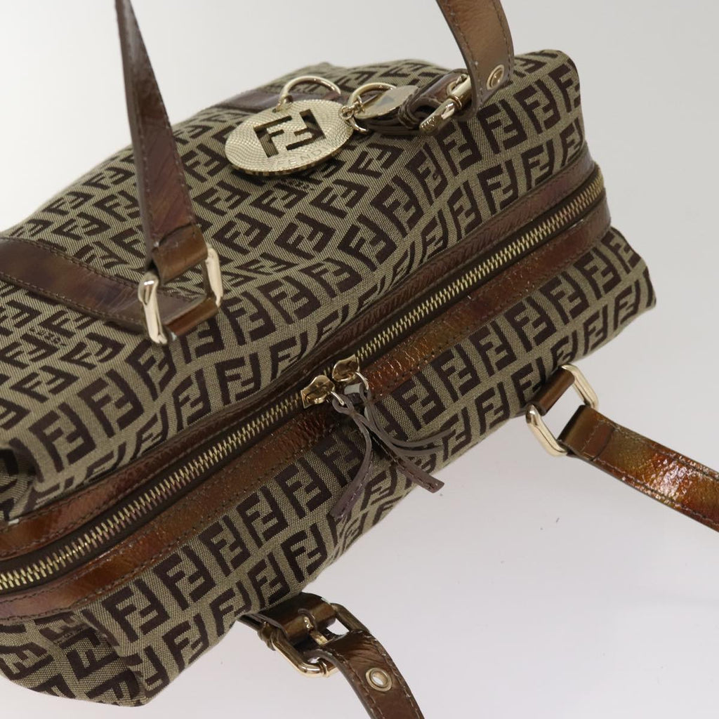 FENDI Zucchino Canvas Shoulder Bag Beige Gold ac3210