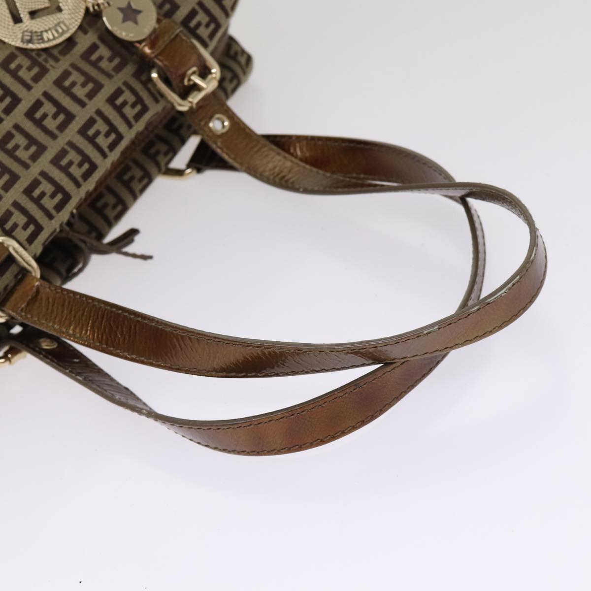FENDI Zucchino Canvas Shoulder Bag Beige Gold ac3210