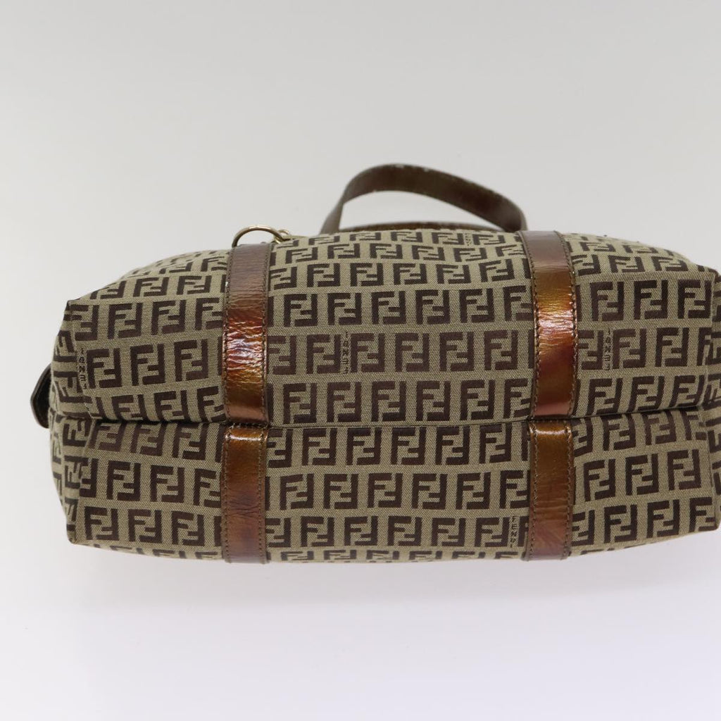 FENDI Zucchino Canvas Shoulder Bag Beige Gold ac3210
