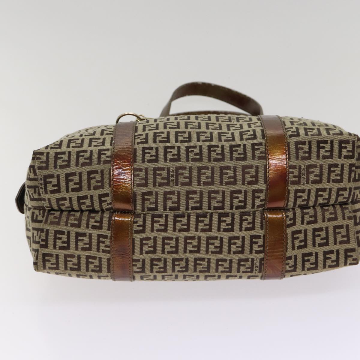 FENDI Zucchino Canvas Shoulder Bag Beige Gold ac3210