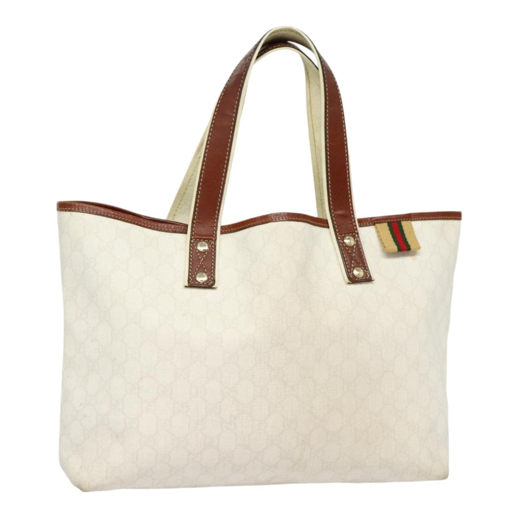 GUCCI GG Supreme Web Sherry Line Tote Bag PVC White Gold 211134 ac3214