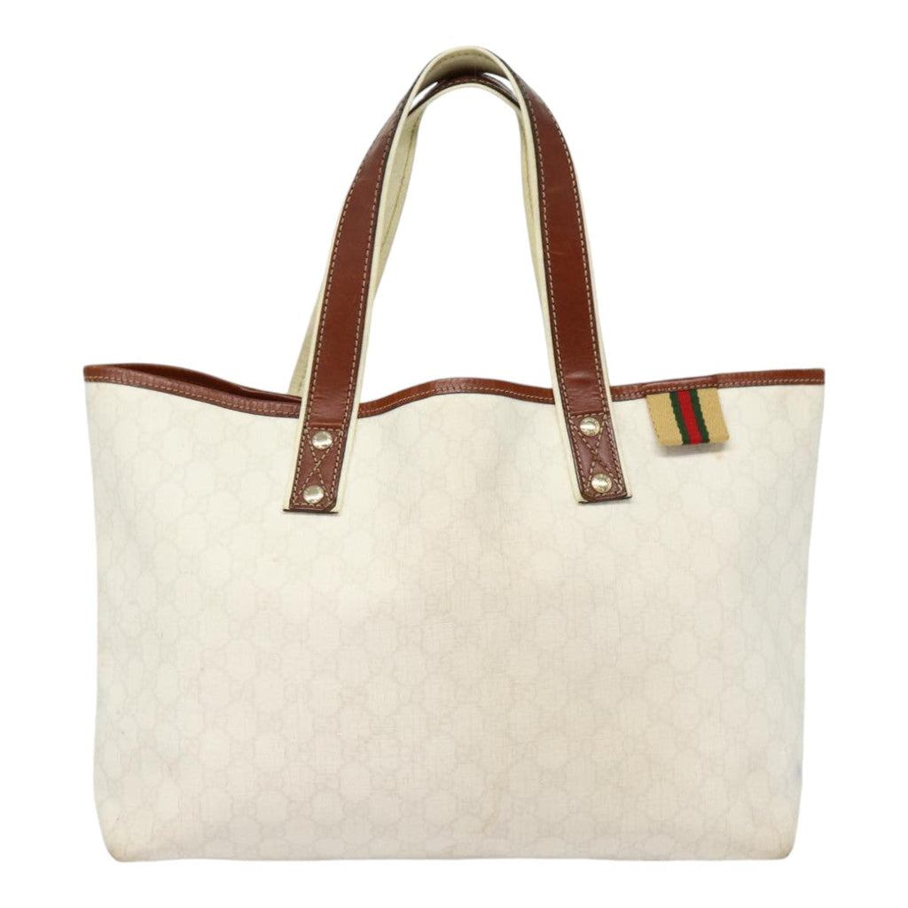 GUCCI GG Supreme Web Sherry Line Tote Bag PVC White Gold 211134 ac3214