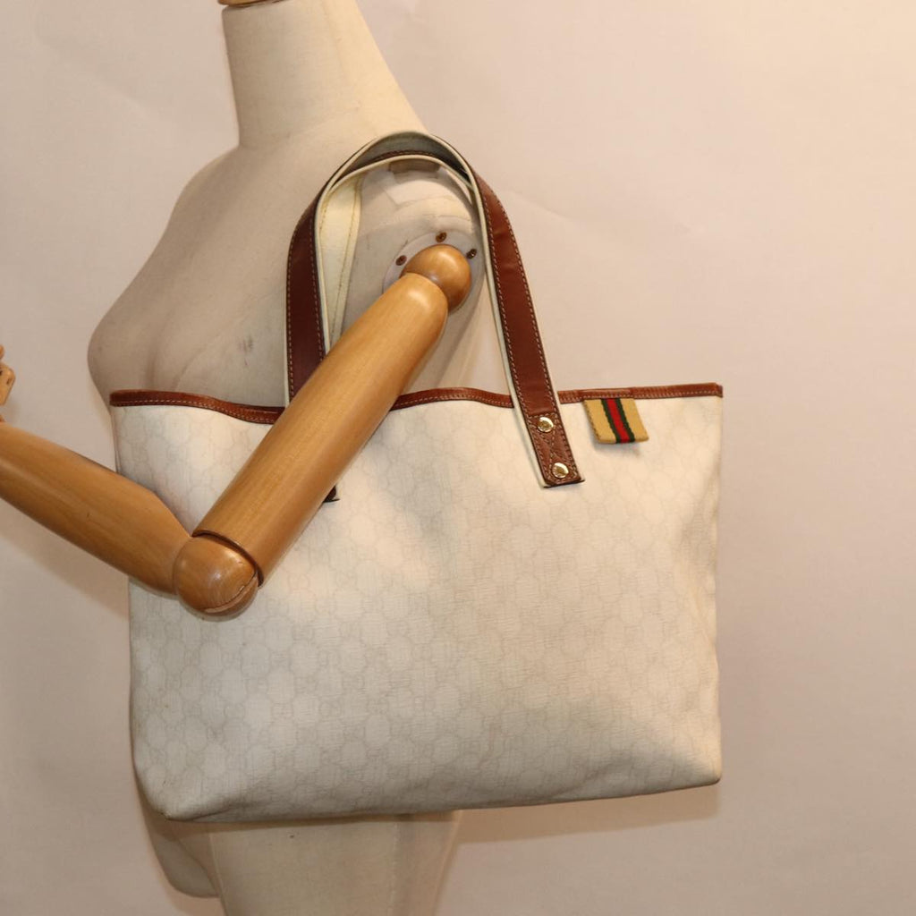 GUCCI GG Supreme Web Sherry Line Tote Bag PVC White Gold 211134 ac3214
