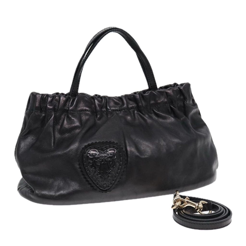 GUCCI Hand Bag Leather 2way Black Gold 212994 ac3216
