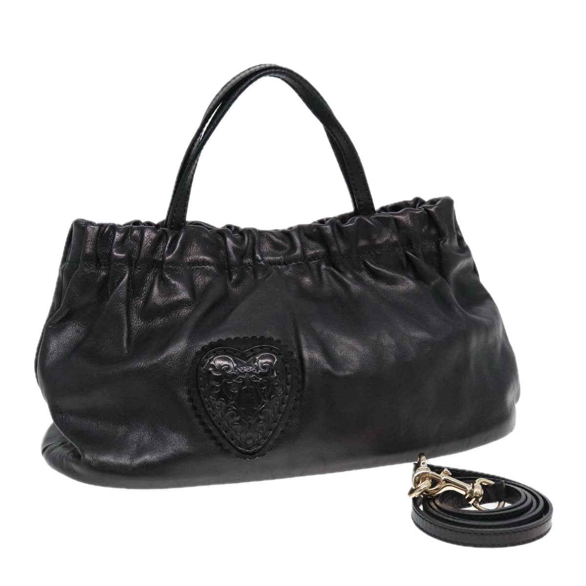 GUCCI Hand Bag Leather 2way Black Gold 212994 ac3216