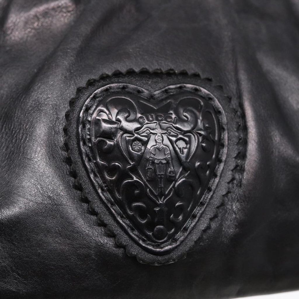 GUCCI Hand Bag Leather 2way Black Gold 212994 ac3216