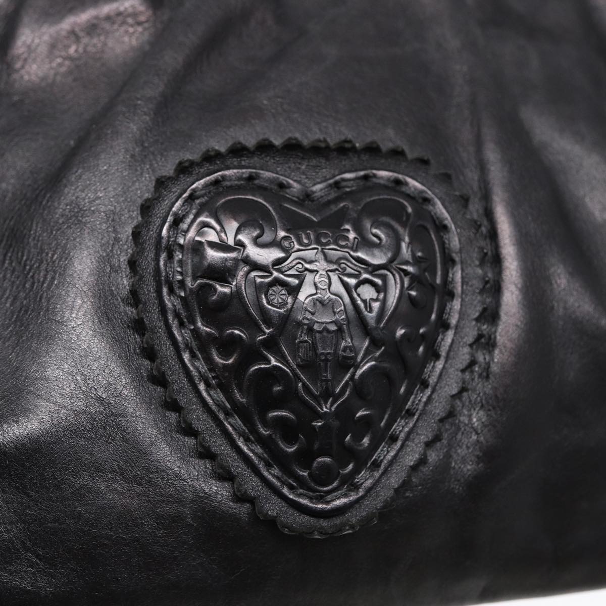 GUCCI Hand Bag Leather 2way Black Gold 212994 ac3216