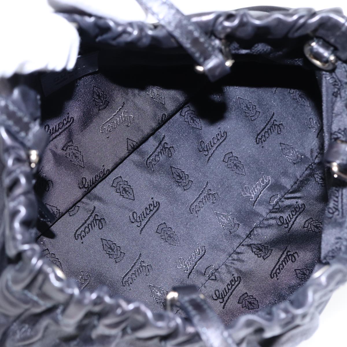 GUCCI Hand Bag Leather 2way Black Gold 212994 ac3216