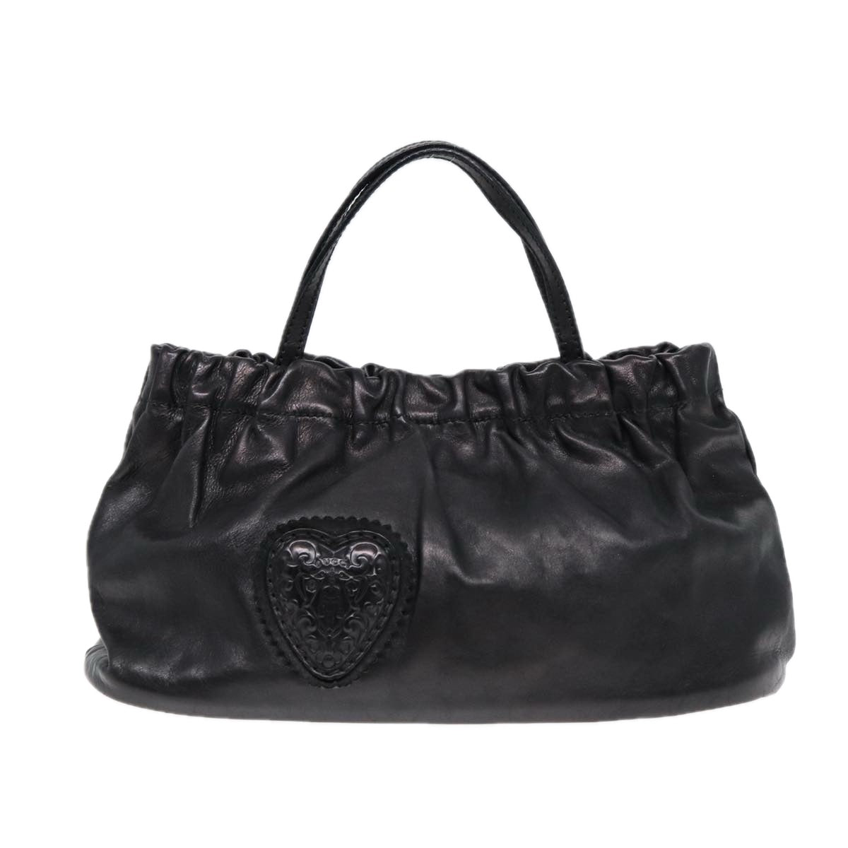 GUCCI Hand Bag Leather 2way Black Gold 212994 ac3216