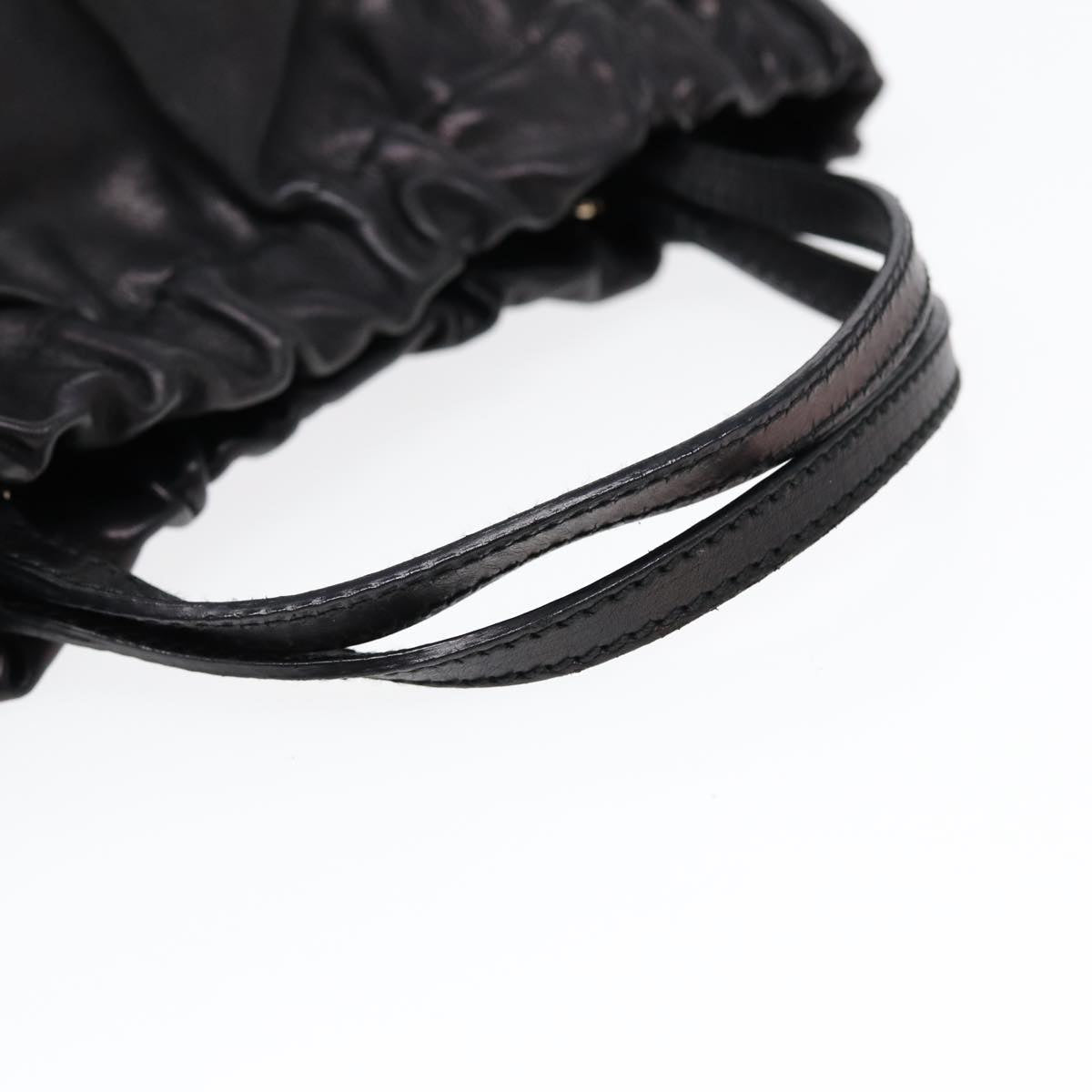 GUCCI Hand Bag Leather 2way Black Gold 212994 ac3216