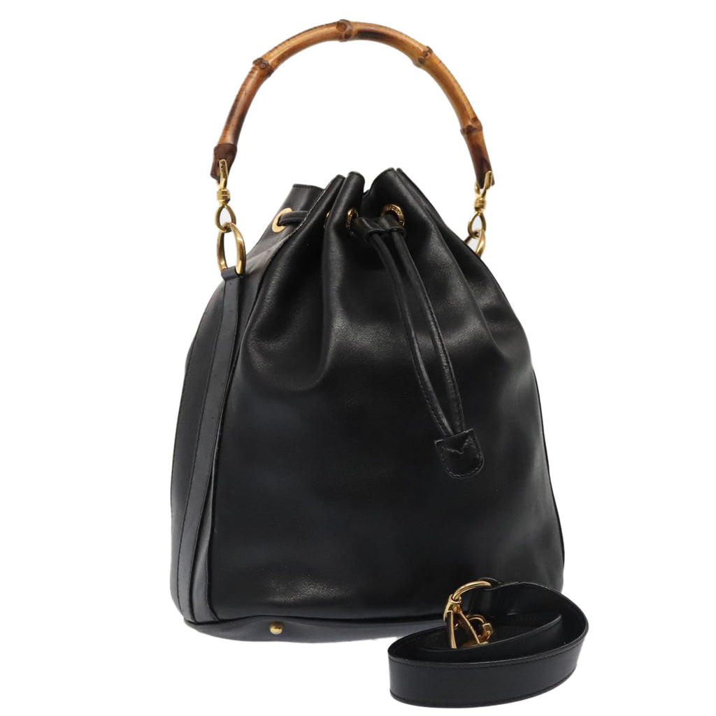 GUCCI Bamboo Hand Bag Leather 2way Black Gold 001 2865 1657 ac3240