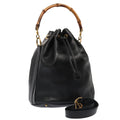 GUCCI Bamboo Hand Bag Leather 2way Black Gold 001 2865 1657 ac3240