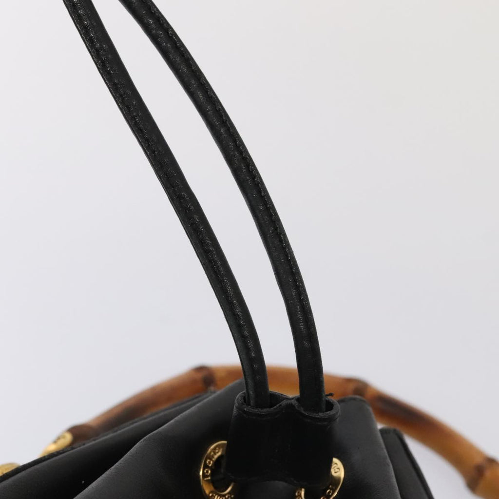 GUCCI Bamboo Hand Bag Leather 2way Black Gold 001 2865 1657 ac3240