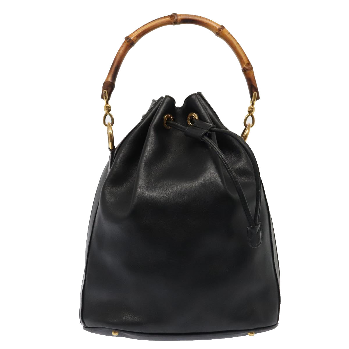 GUCCI Bamboo Hand Bag Leather 2way Black Gold 001 2865 1657 ac3240