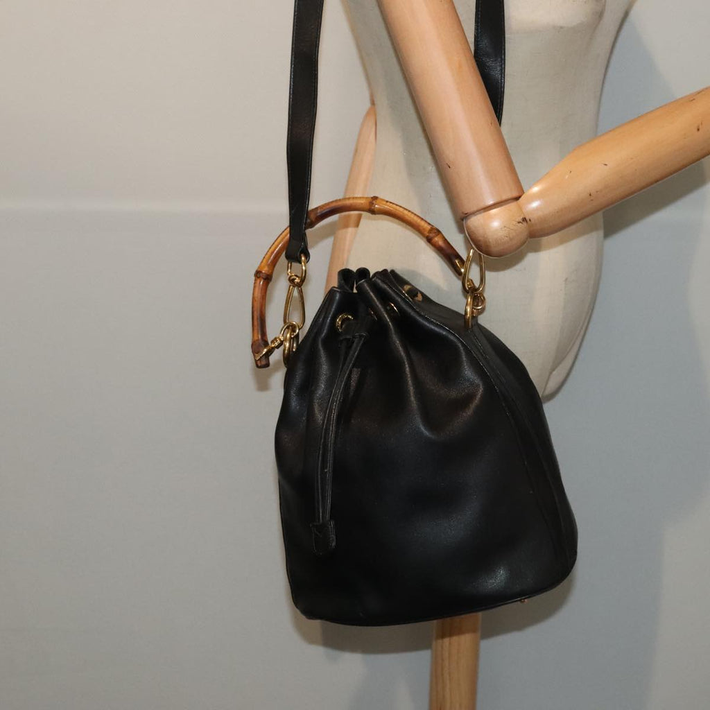 GUCCI Bamboo Hand Bag Leather 2way Black Gold 001 2865 1657 ac3240