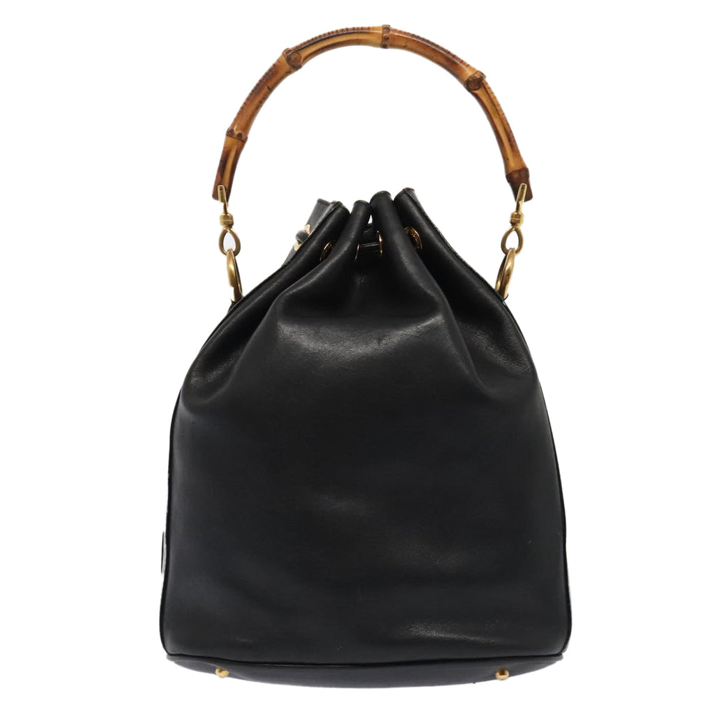 GUCCI Bamboo Hand Bag Leather 2way Black Gold 001 2865 1657 ac3240