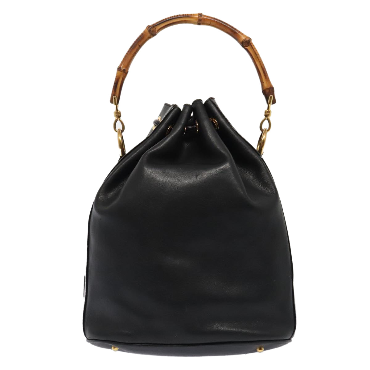 GUCCI Bamboo Hand Bag Leather 2way Black Gold 001 2865 1657 ac3240