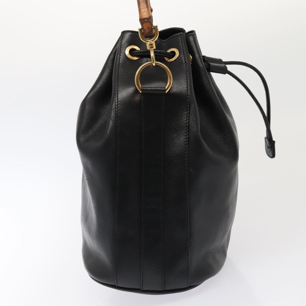GUCCI Bamboo Hand Bag Leather 2way Black Gold 001 2865 1657 ac3240
