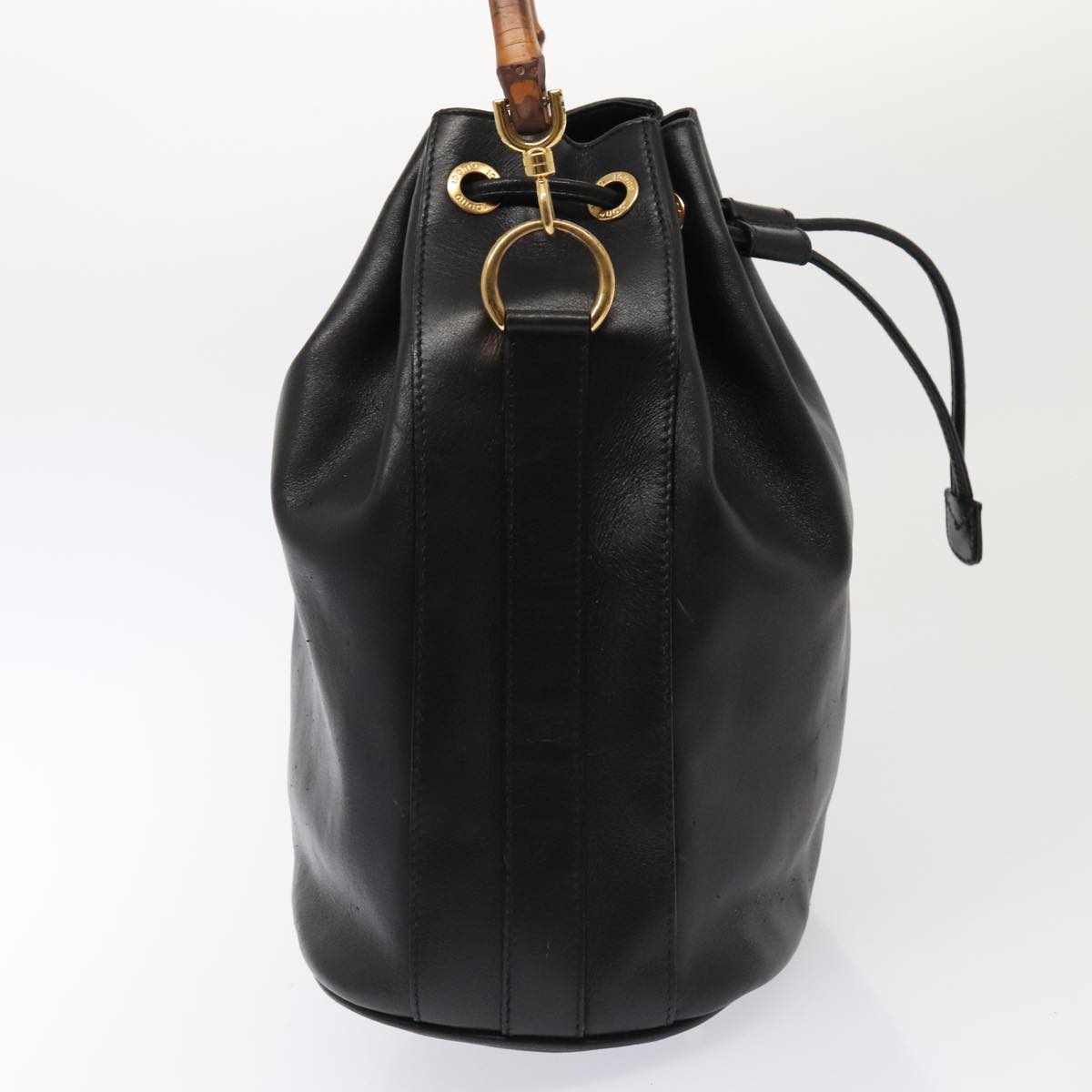 GUCCI Bamboo Hand Bag Leather 2way Black Gold 001 2865 1657 ac3240