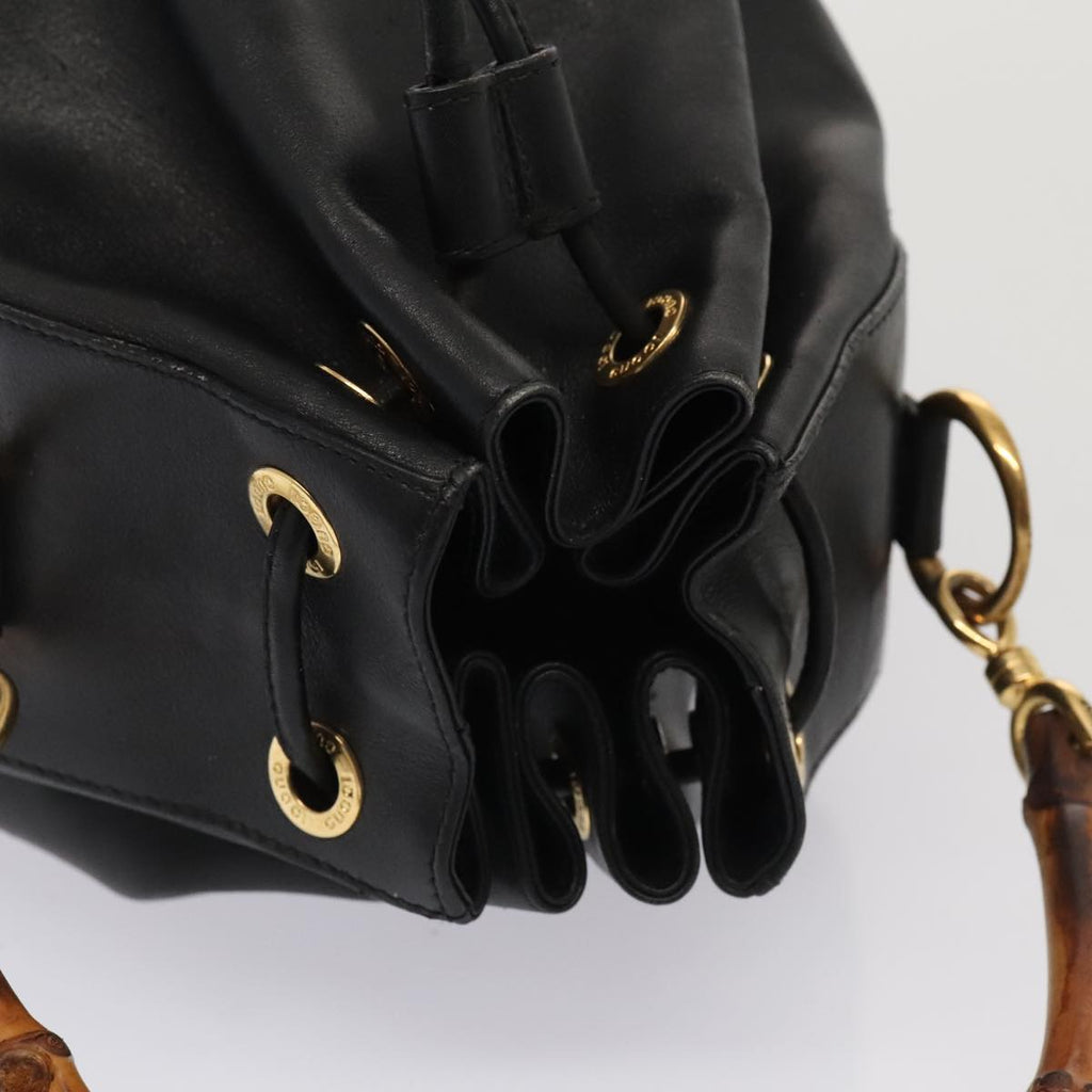 GUCCI Bamboo Hand Bag Leather 2way Black Gold 001 2865 1657 ac3240