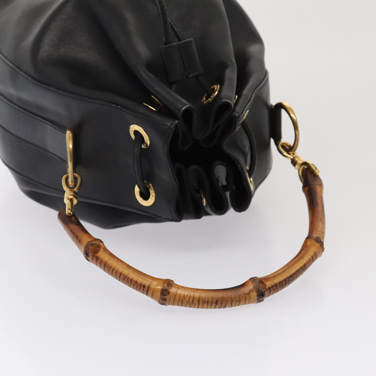 GUCCI Bamboo Hand Bag Leather 2way Black Gold 001 2865 1657 ac3240