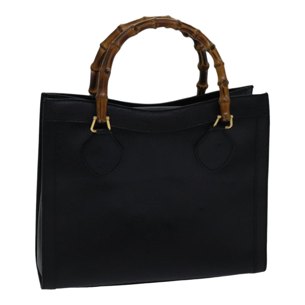 GUCCI Bamboo Hand Bag Leather Black ac3259