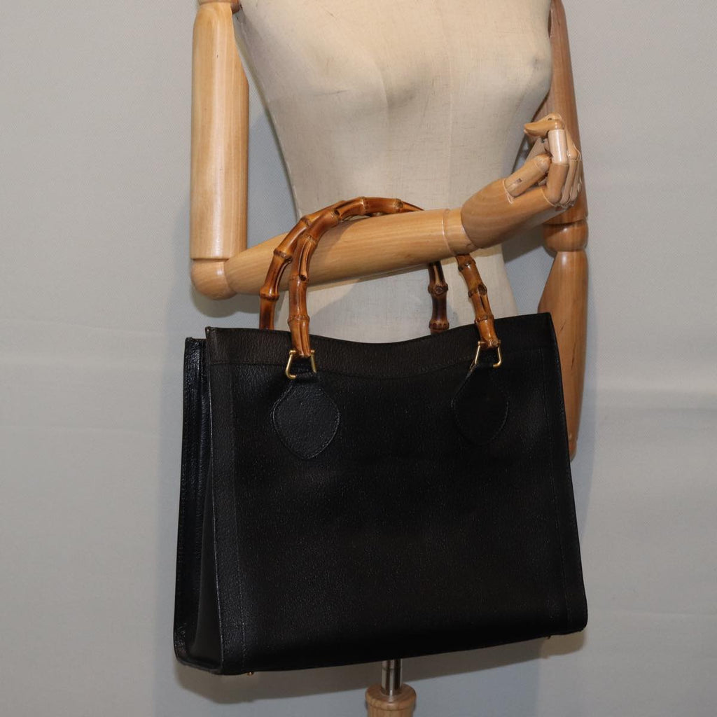 GUCCI Bamboo Hand Bag Leather Black ac3259