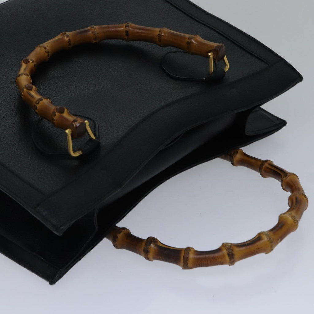 GUCCI Bamboo Hand Bag Leather Black ac3259