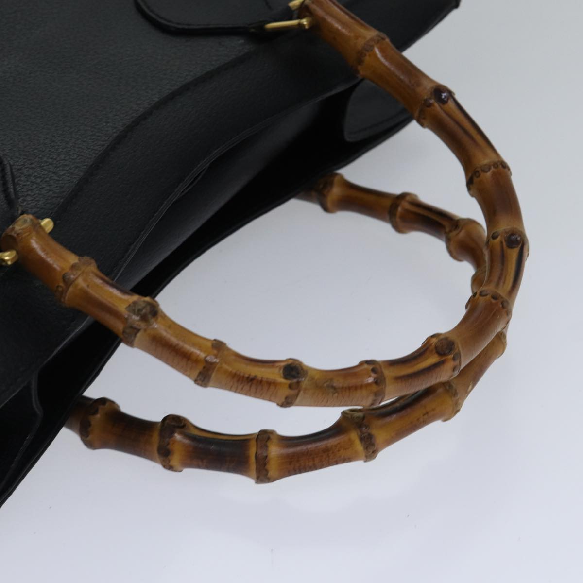 GUCCI Bamboo Hand Bag Leather Black ac3259