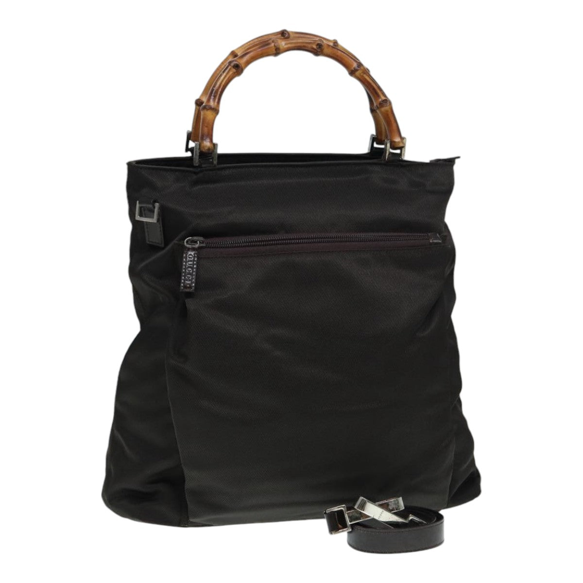 GUCCI Bamboo Hand Bag Nylon 2way Khaki ac3260