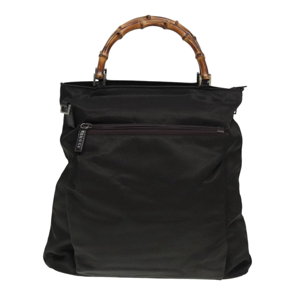 GUCCI Bamboo Hand Bag Nylon 2way Khaki ac3260