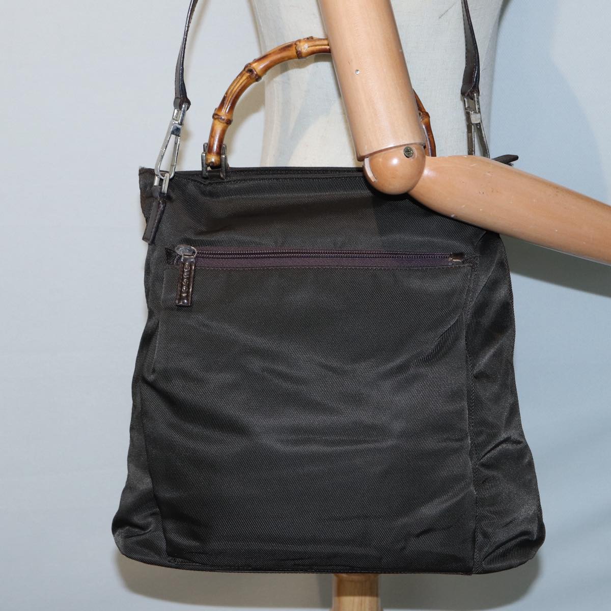 GUCCI Bamboo Hand Bag Nylon 2way Khaki ac3260