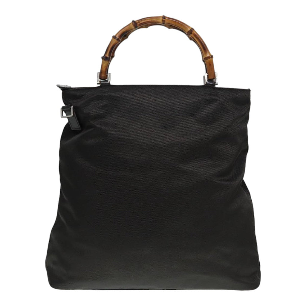 GUCCI Bamboo Hand Bag Nylon 2way Khaki ac3260