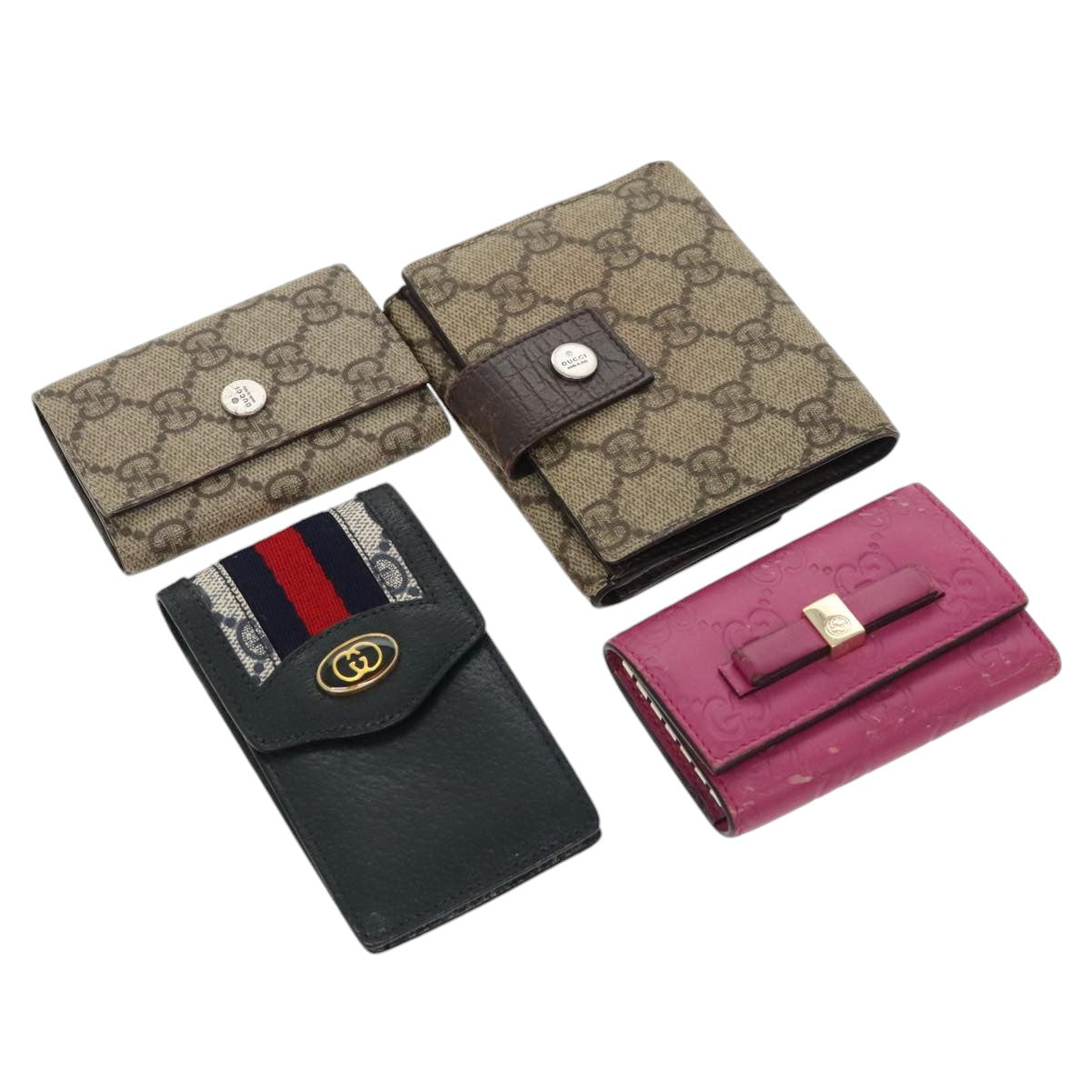 GUCCI GG Supreme Key Case Sherry Line Wallet 4Set Beige Pink Navy ac3302