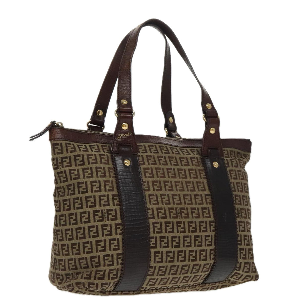 FENDI Zucchino Canvas Tote Bag Beige Gold ac3304