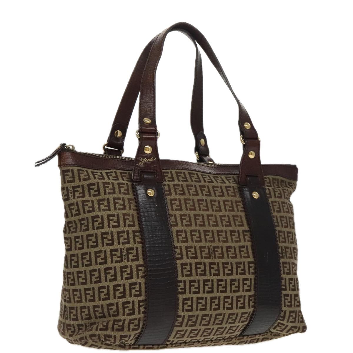 FENDI Zucchino Canvas Tote Bag Beige Gold ac3304